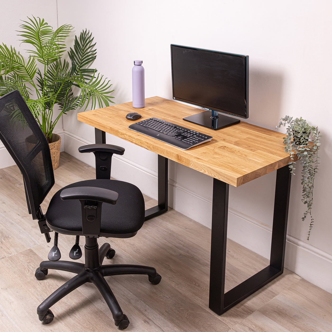 Oak Solid Wood Desk with Square Metal Legs - 27mm thick desktop