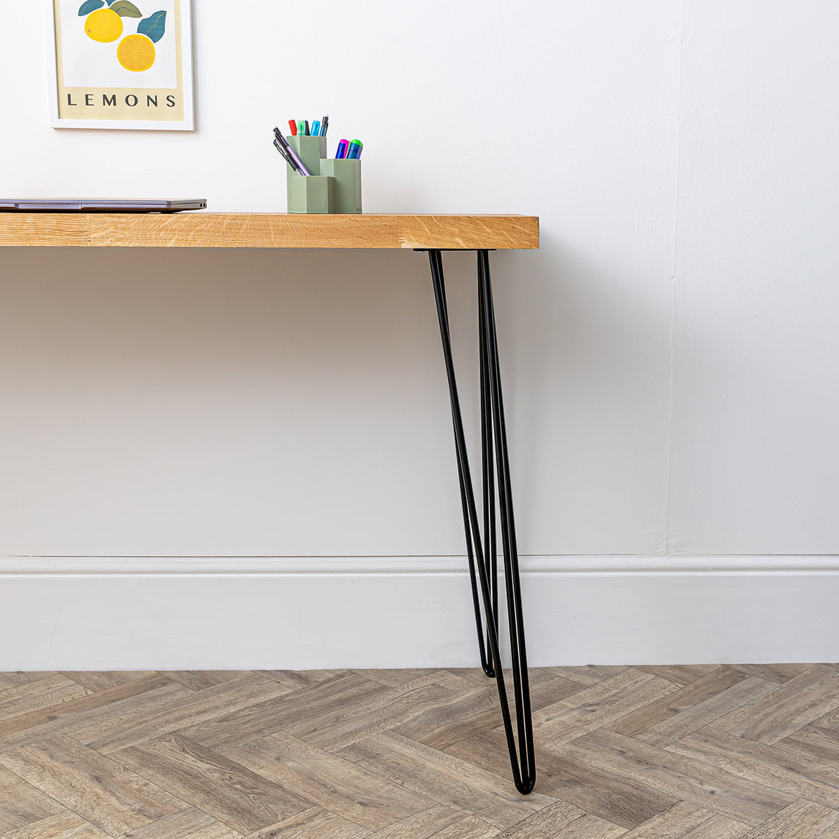 Oak Solid Wood Desk with Black Hairpin Legs 40mm thick desktop