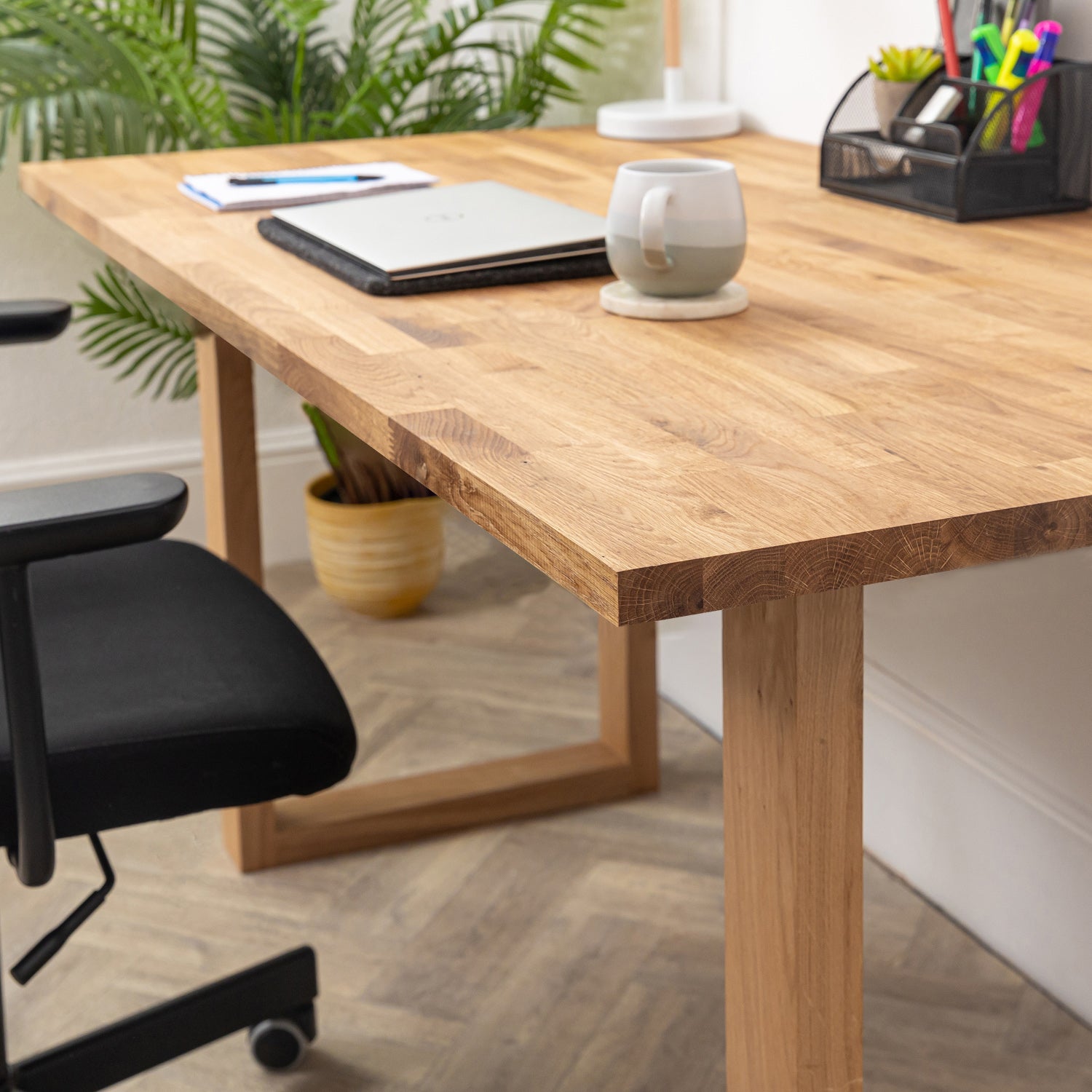 Oak Wooden Desk With Solid Oak Square Legs - 27mm Thick Desktop