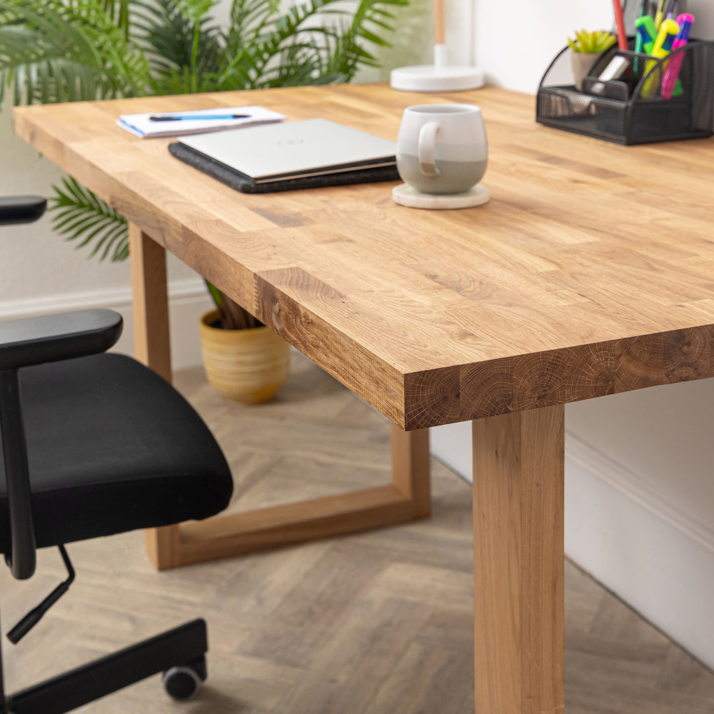Real Desk Oak Solid Wood Desk with Wooden Square Legs - 40mm thick desktop