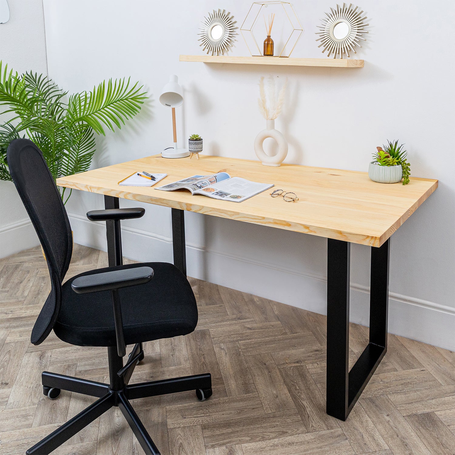 Pine Solid Wood Desk with Square Metal Legs
