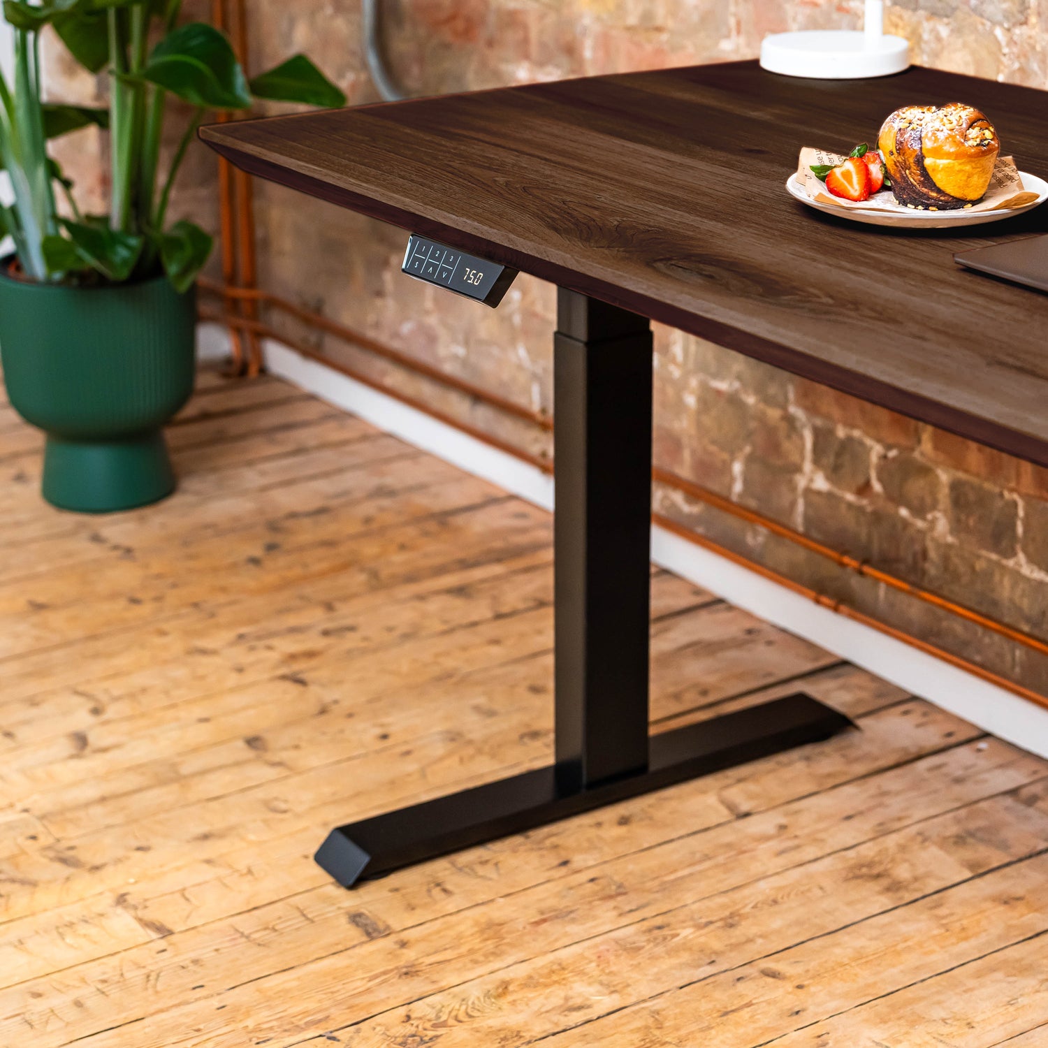 Premium d3 Dual Motor Black Standing Desk with Premium Oak Solid Wood Desktop - Charcoal