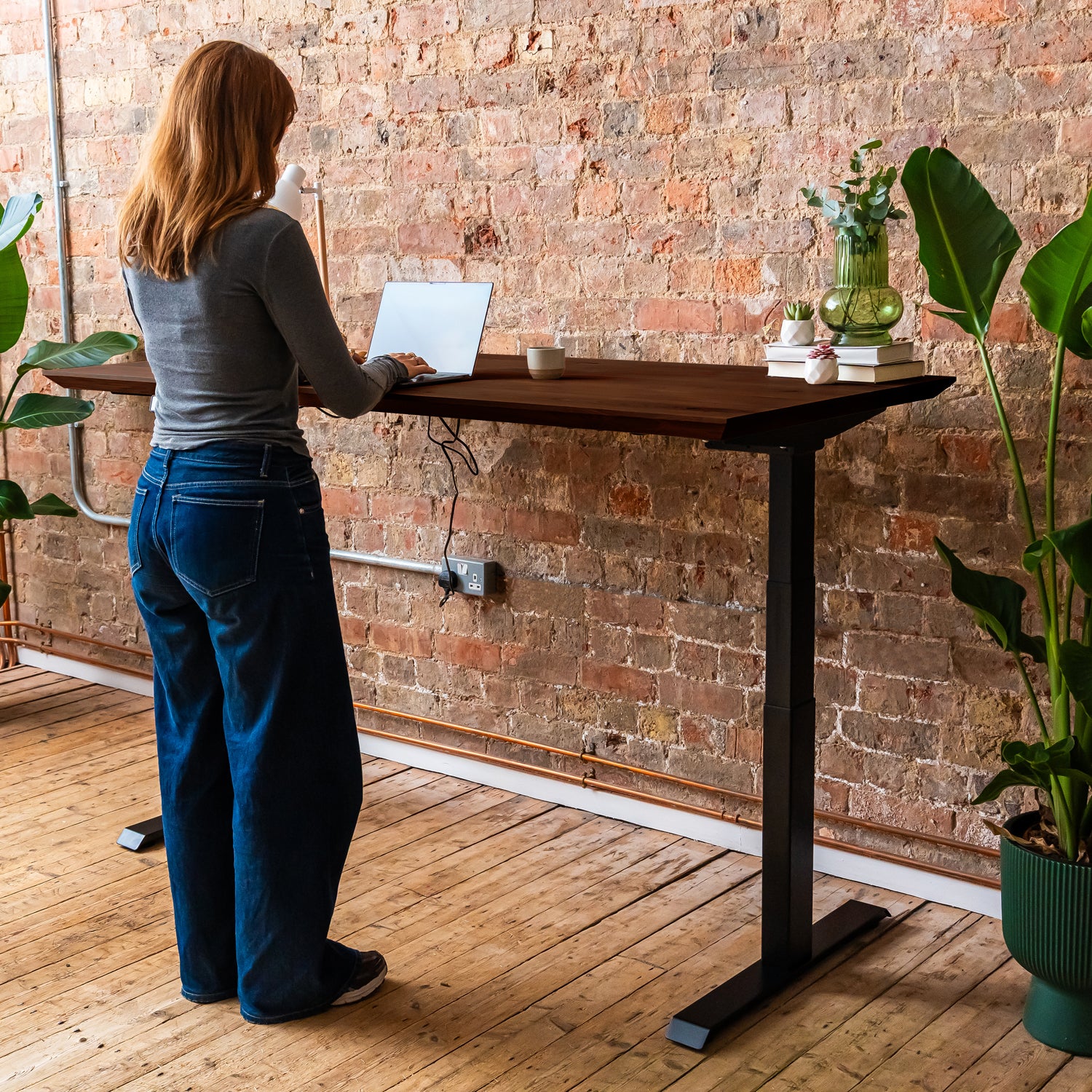 Premium d3 Dual Motor Black Standing Desk with Premium Oak Solid Wood Desktop - Charcoal