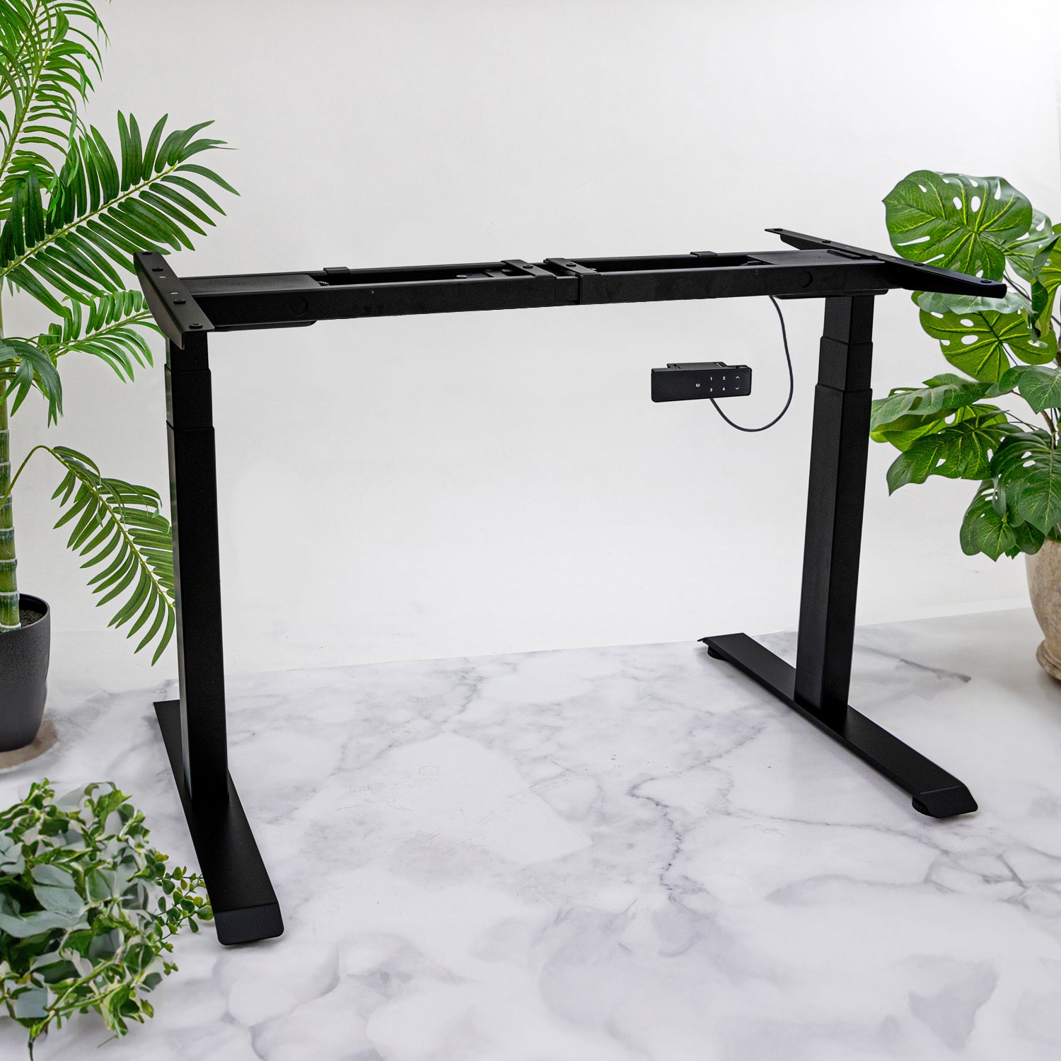 Premium Black Sit Stand Electric Desk with Prime Oak Wooden Desktop