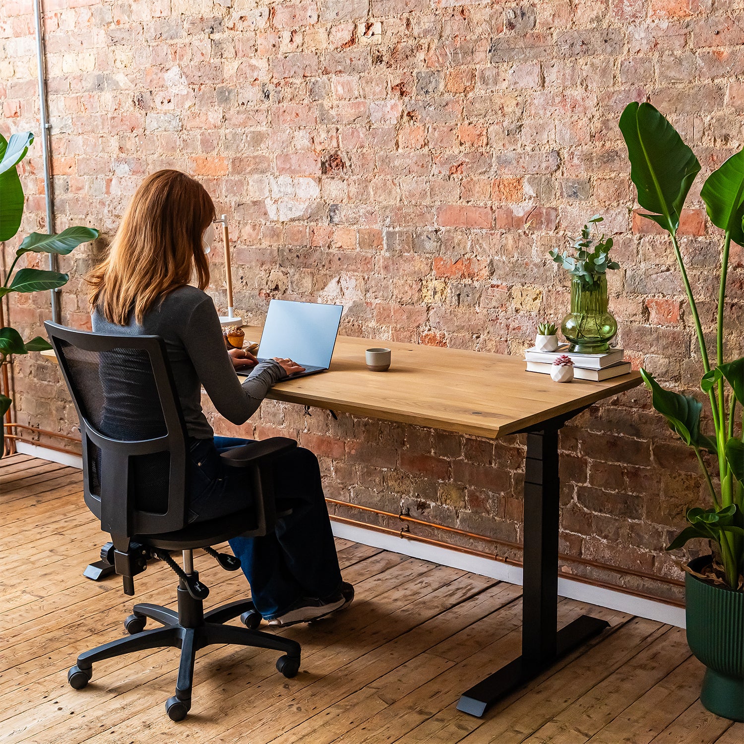 Premium d3 Dual Motor Black Standing Desk with Premium Oak Solid Wood Desktop - Pure