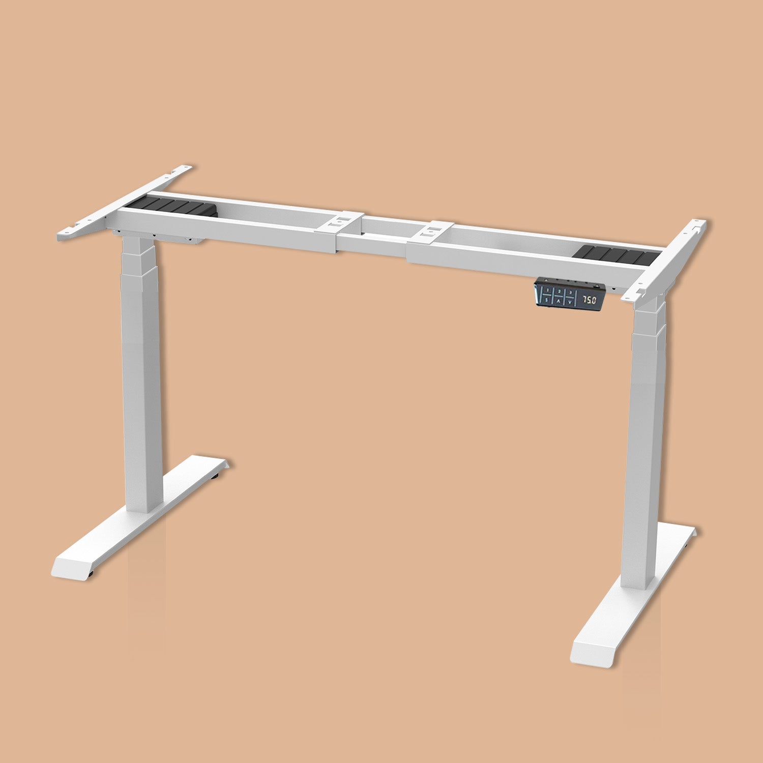 Premium d3 Dual Motor White Standing Desk with Premium Oak Solid Wood Desktop - Pure