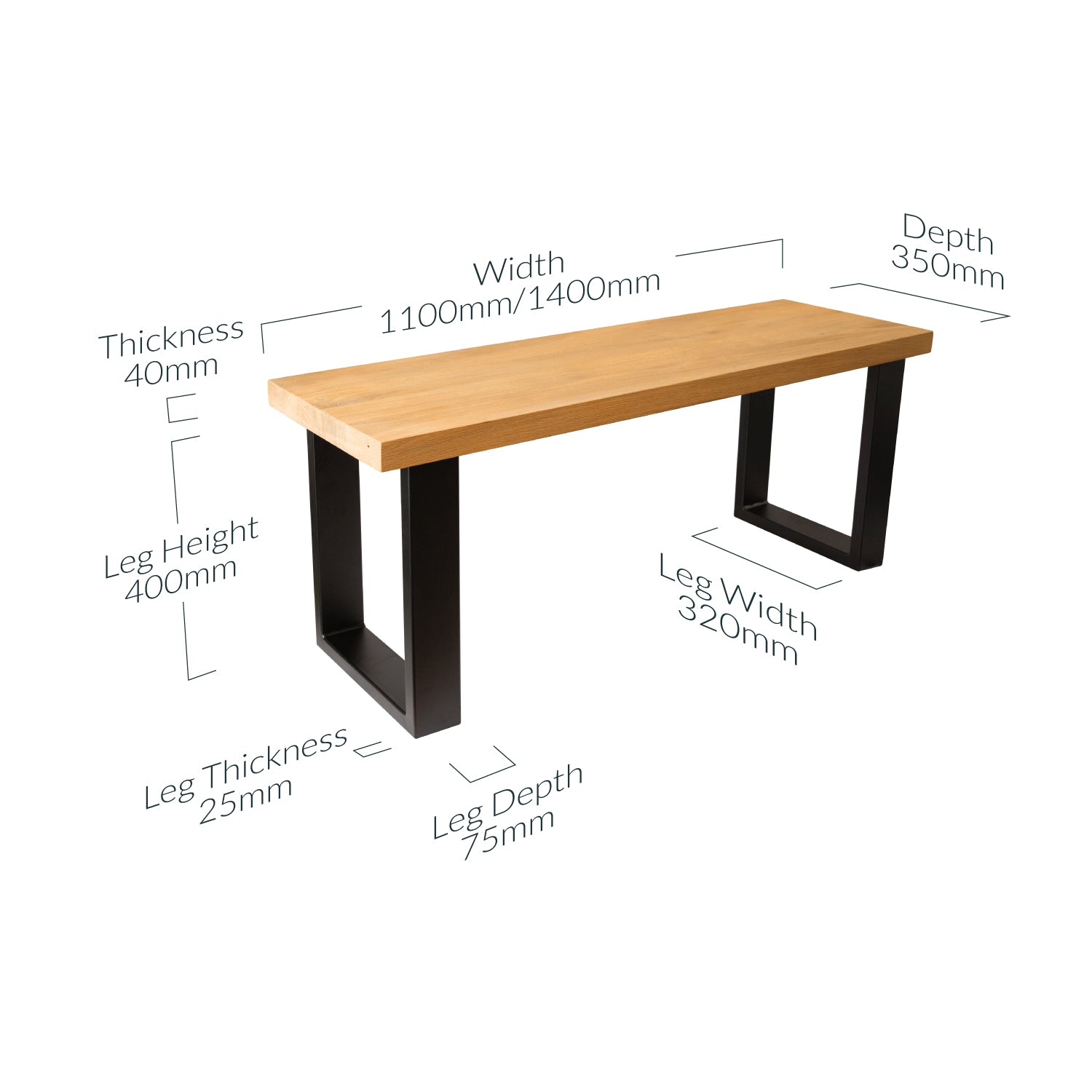 Premium Solid Oak Bench for Dining Table - Pure