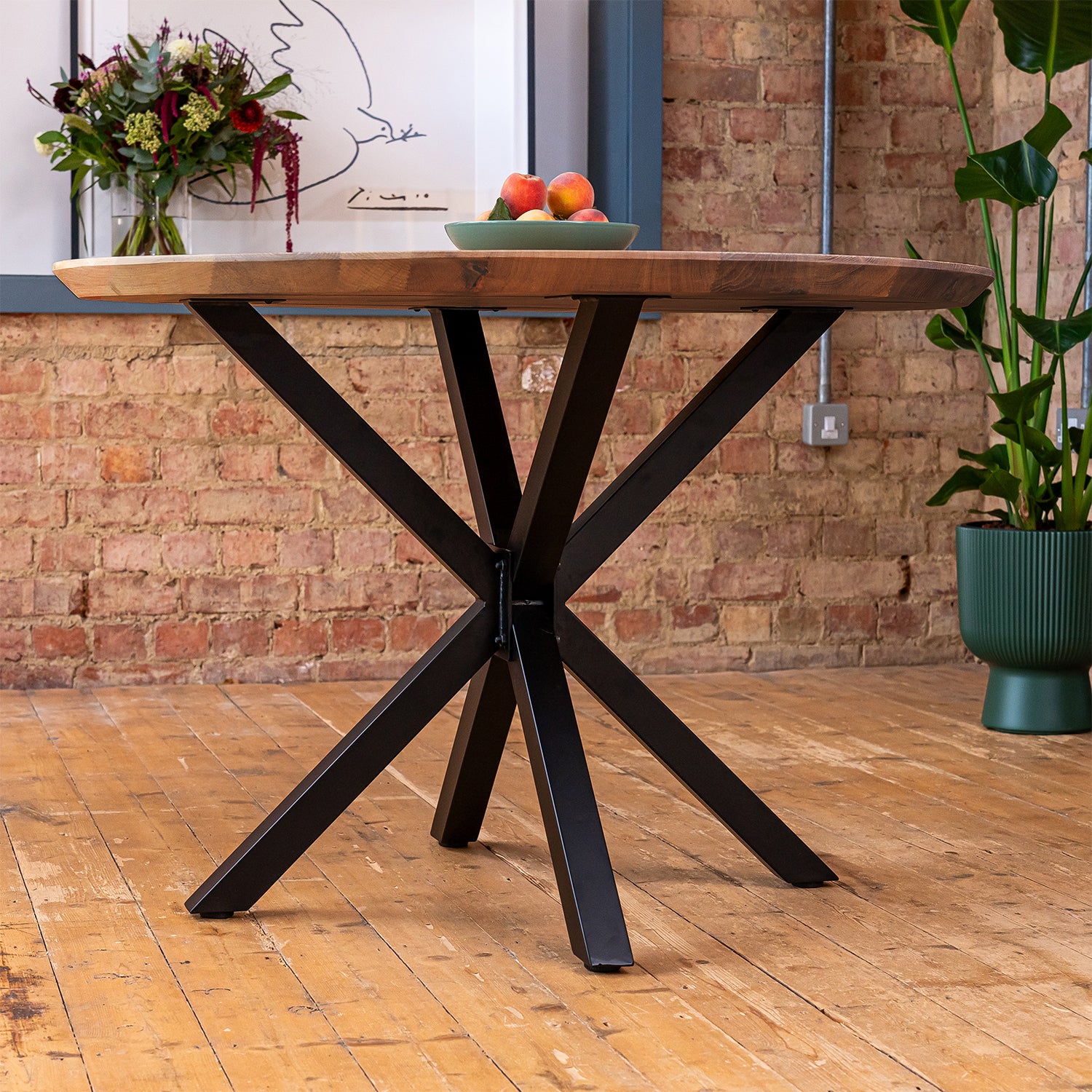 Premium Solid Oak Round Dining Tabletop - Antique Bronze