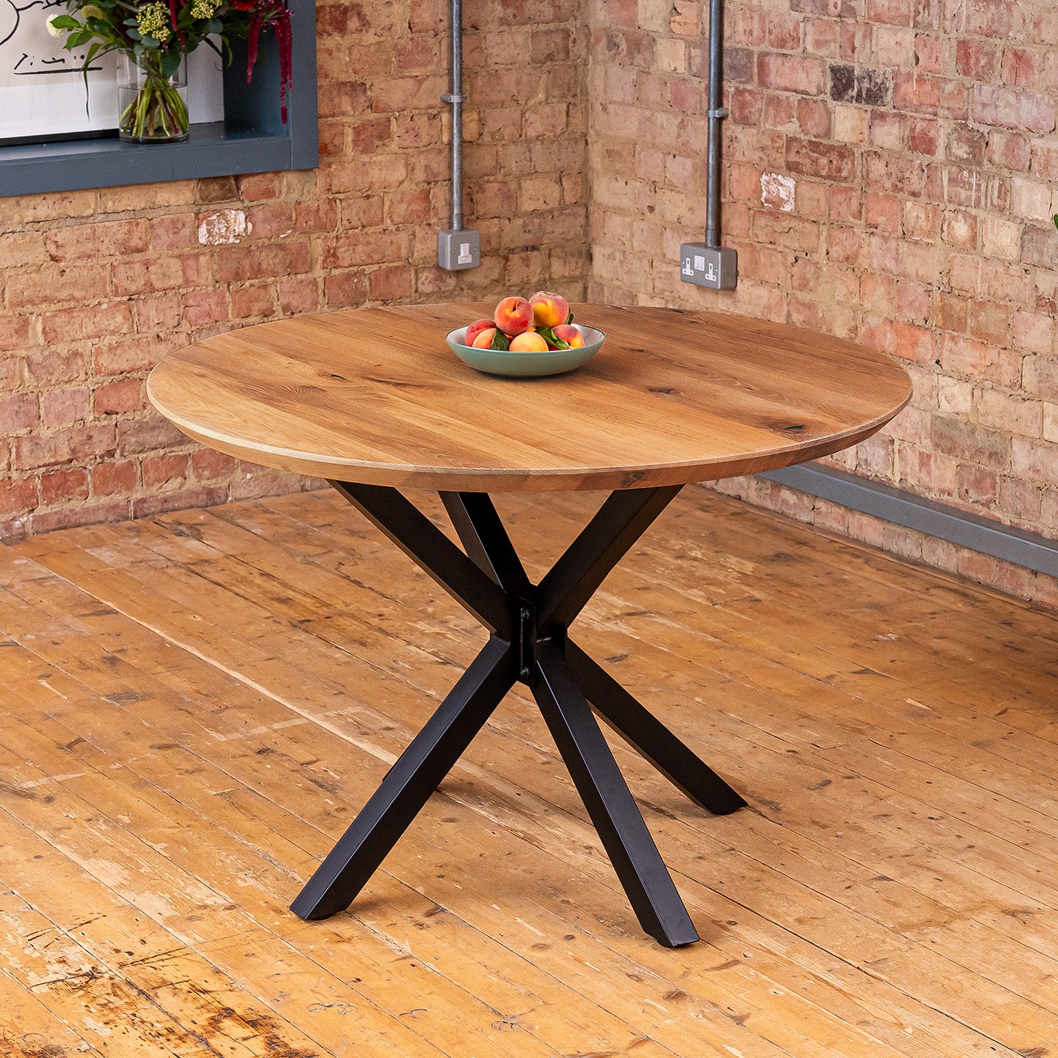 Premium Solid Oak Round Dining Tabletop - Antique Bronze