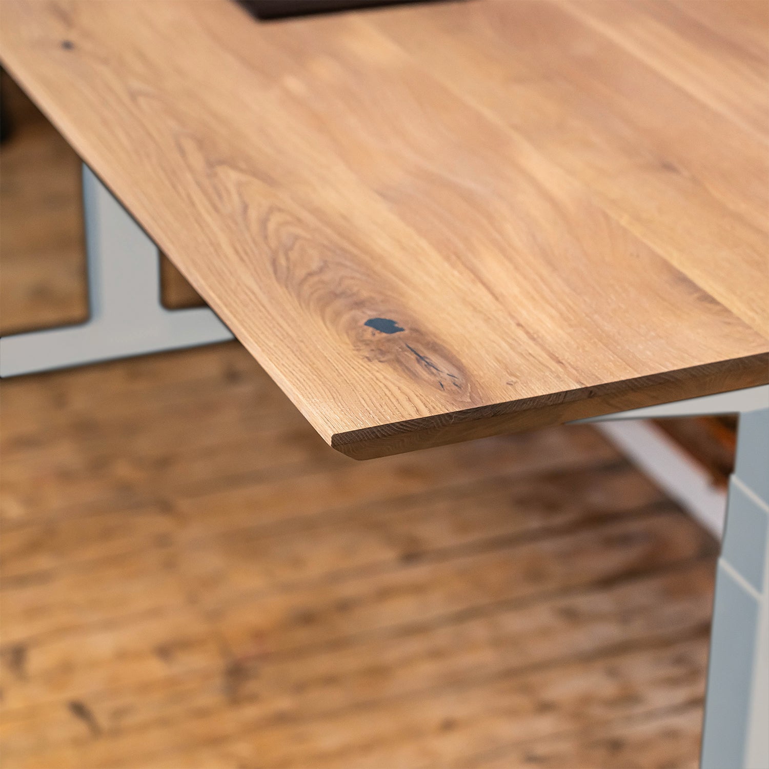 Premium White Sit Stand Electric Desk with Oak Wood Desktop