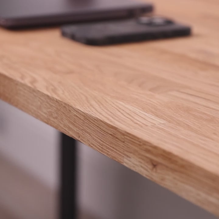 Oak wooden desk video showing close ups of the wood and features