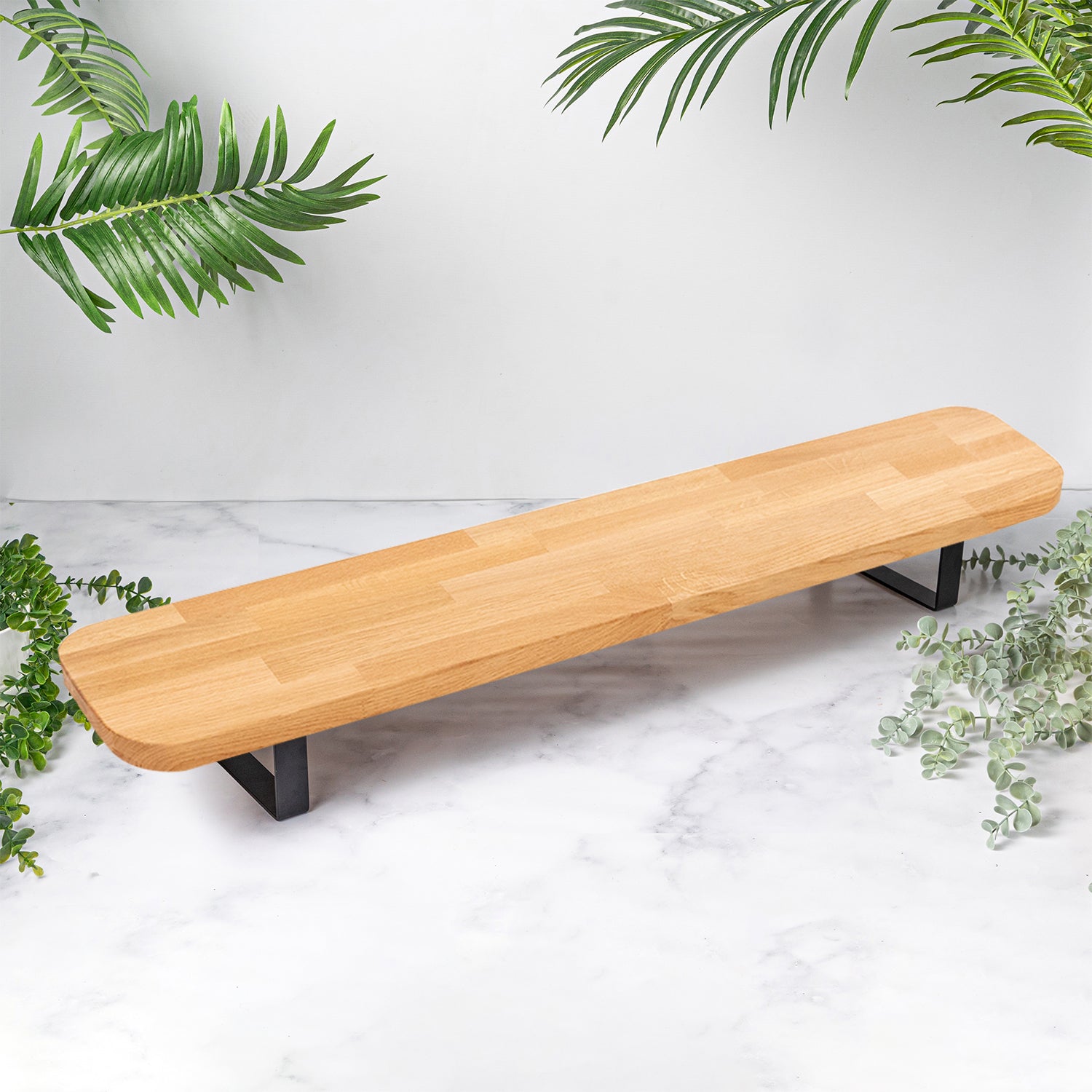 Prime Oak Solid Wood Rounded Monitor Stand with Black Metal Legs