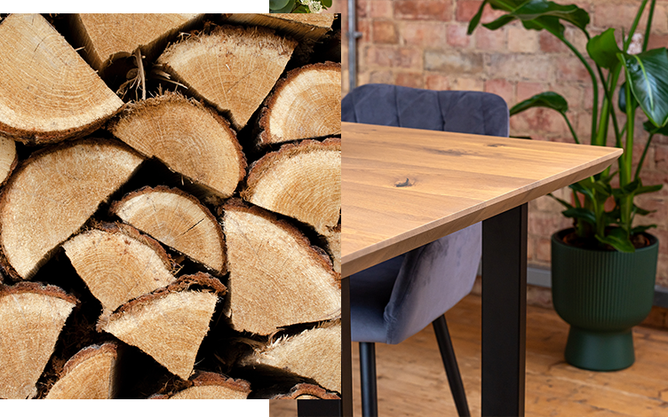 Responsibly sourced premium oak dining table in natural light oak finish with black square metal legs