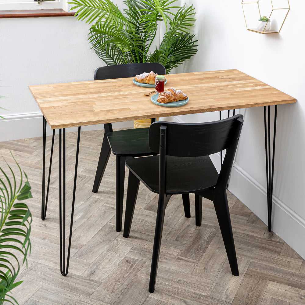 Slimline Oak Solid Wood Table with Black Hairpin Legs