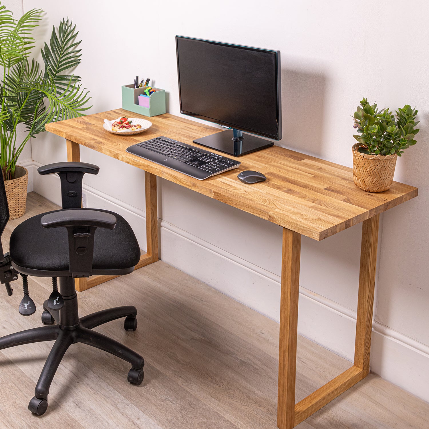 Small Oak Wooden Desk With Solid Oak Square Legs | 1500mm x 500mm