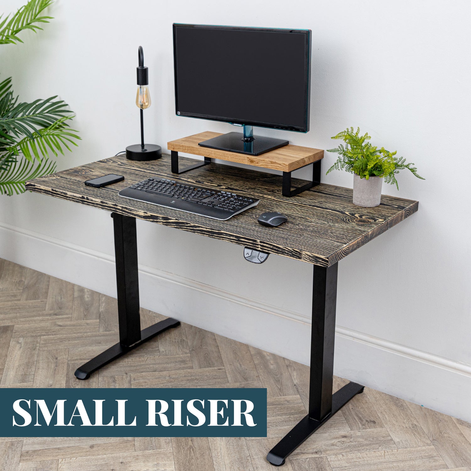Oak Solid Wood Monitor Stand with Metal Legs