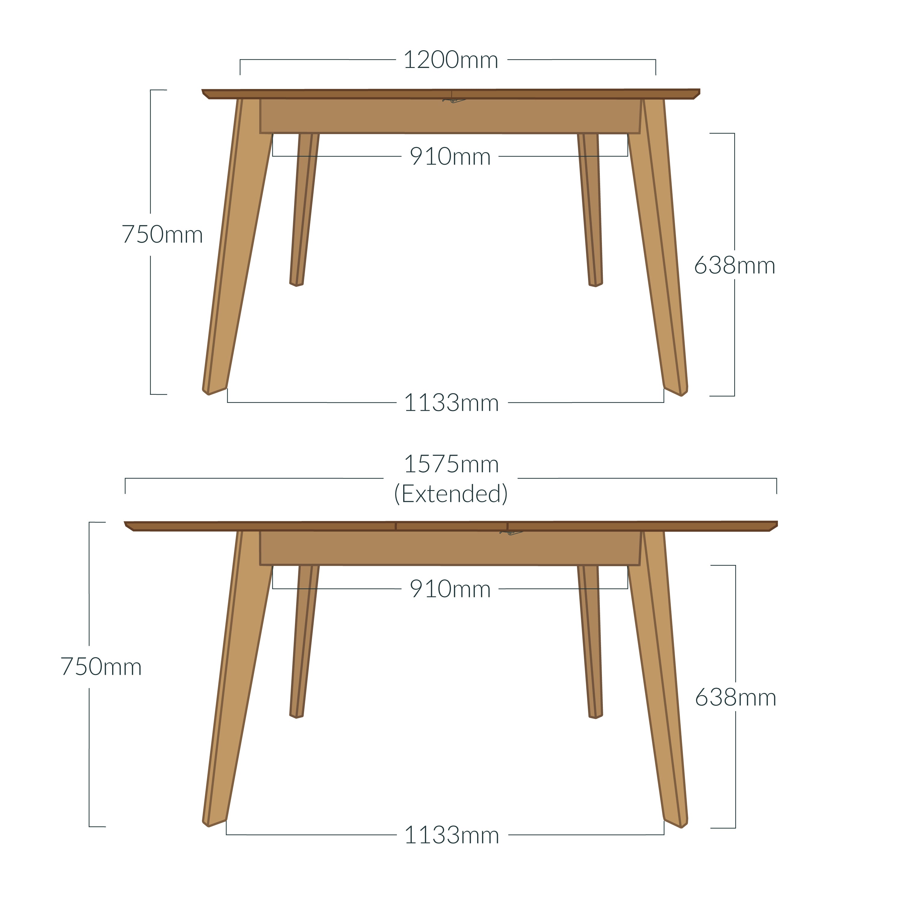 Solid Wood Extending Dining Table | 1200mm/1575mm x 800mm