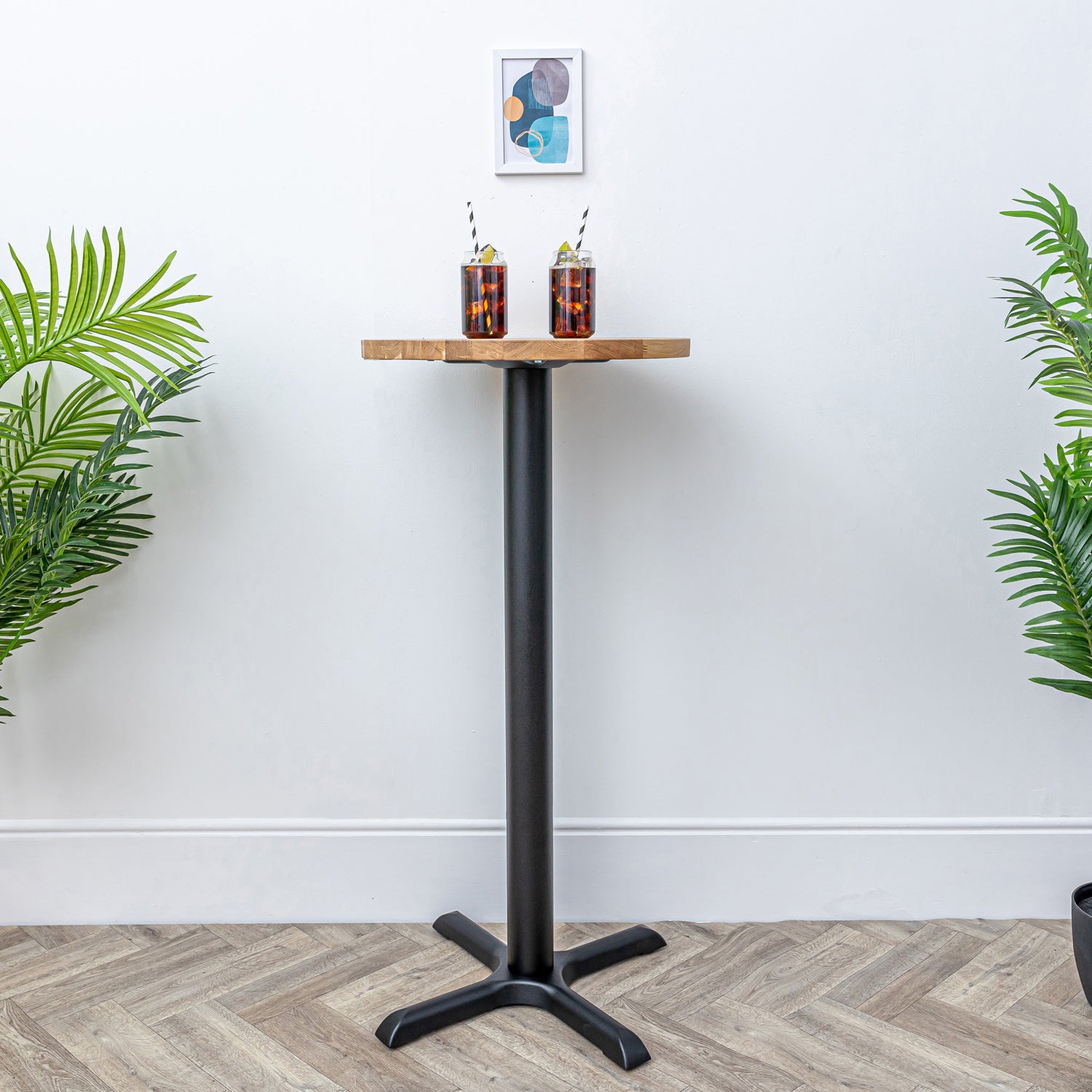 Solid Oak Round High Bar Table
