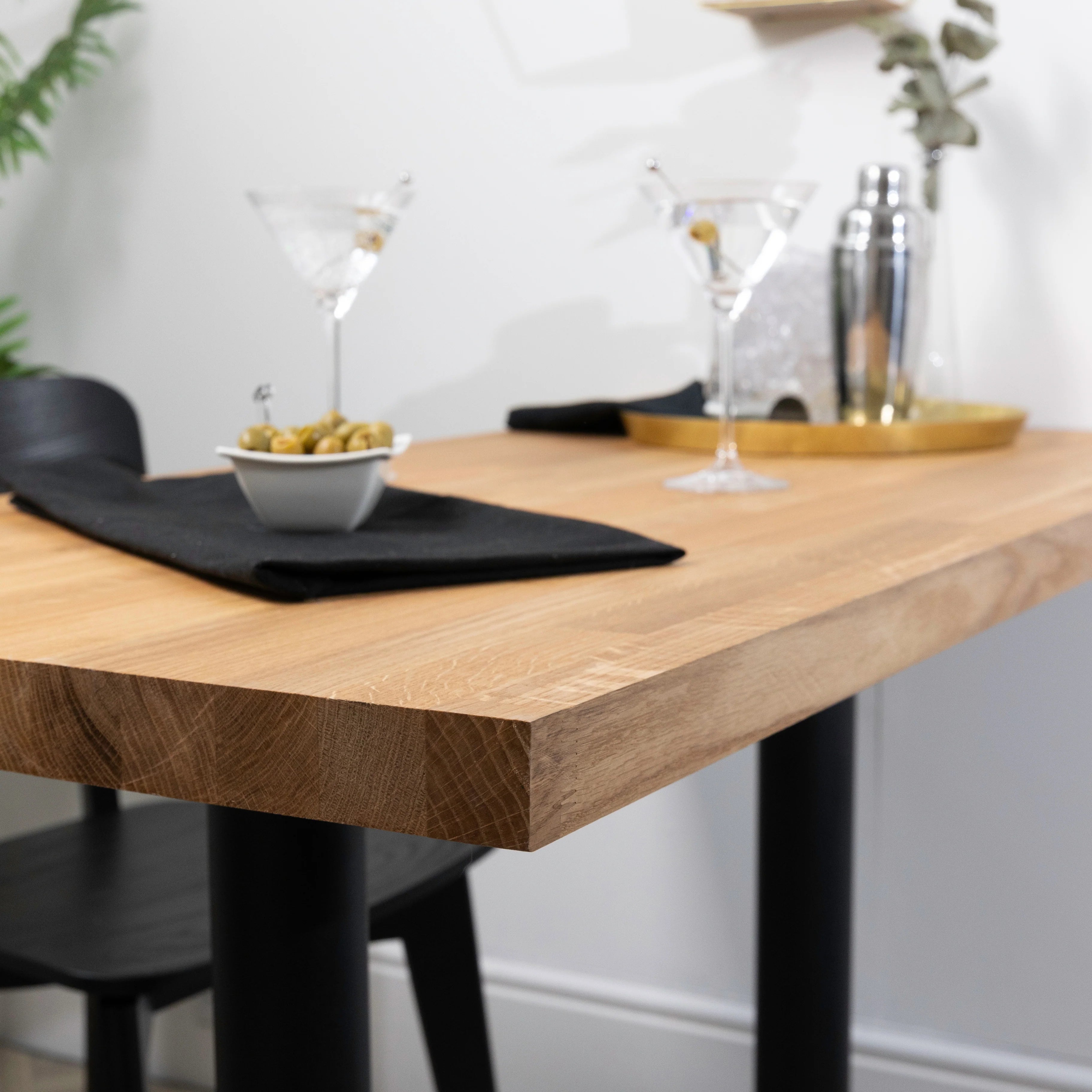 Solid Oak Table with Black Pedestal Base