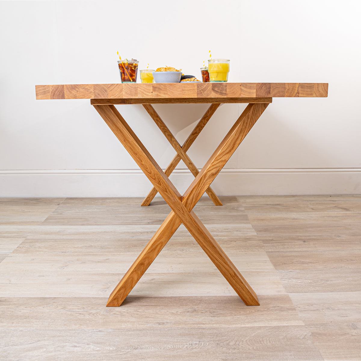 Oak Solid Wood Table With Wooden X Legs
