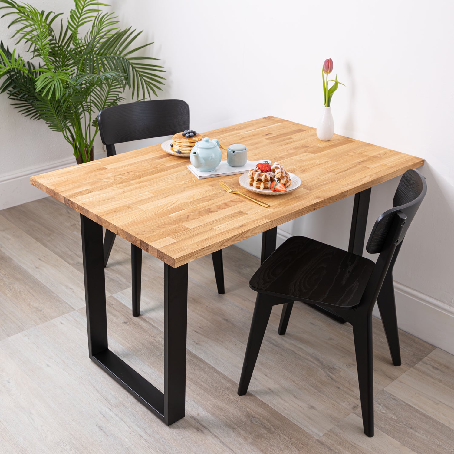 Solid Oak Table with Square Metal Legs | 1200mm x 800mm
