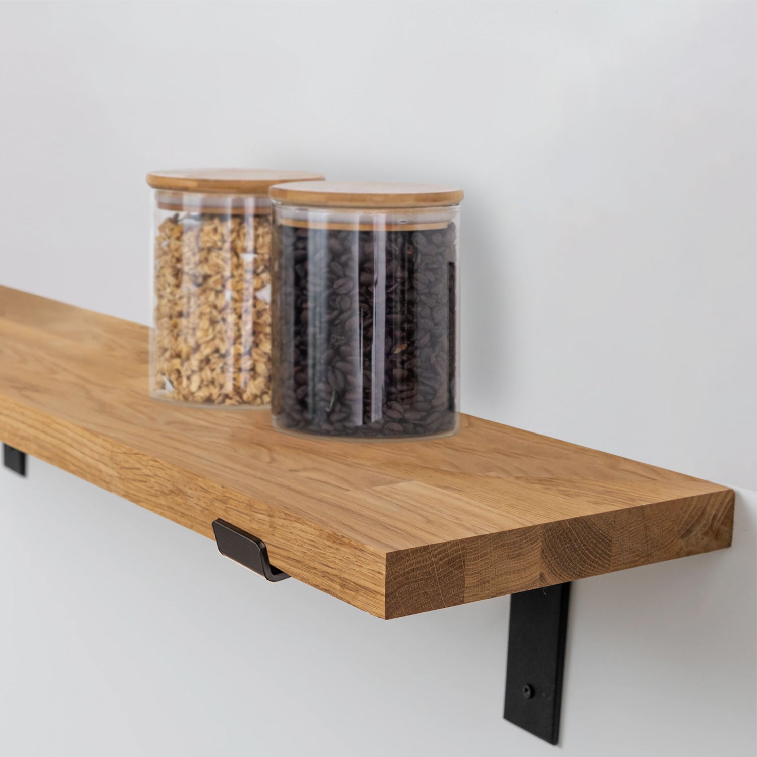 Solid Oak Wall Shelf - 27mm thick with Black Down-Style Scaffolding Brackets