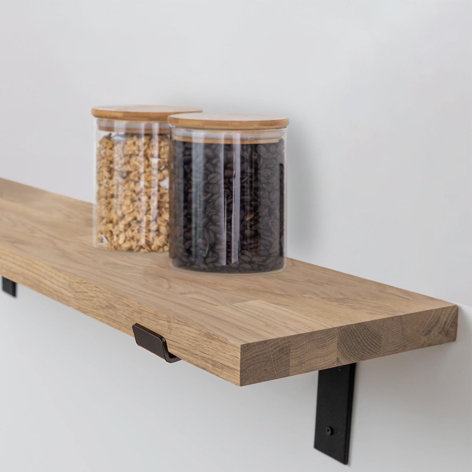 Solid Oak Wall Shelf (Sanded) - 27mm thick with Black Down-Style Scaffolding Brackets