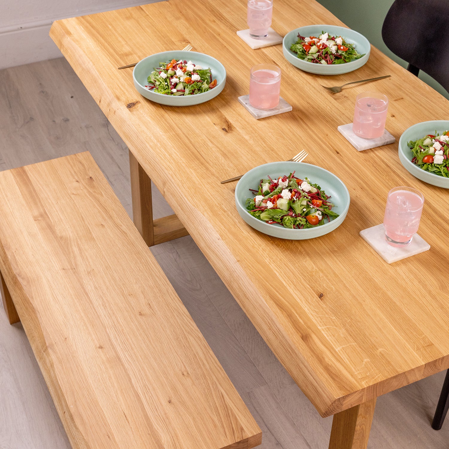 Solid Oak Waney Edge Table with Wooden Square Legs