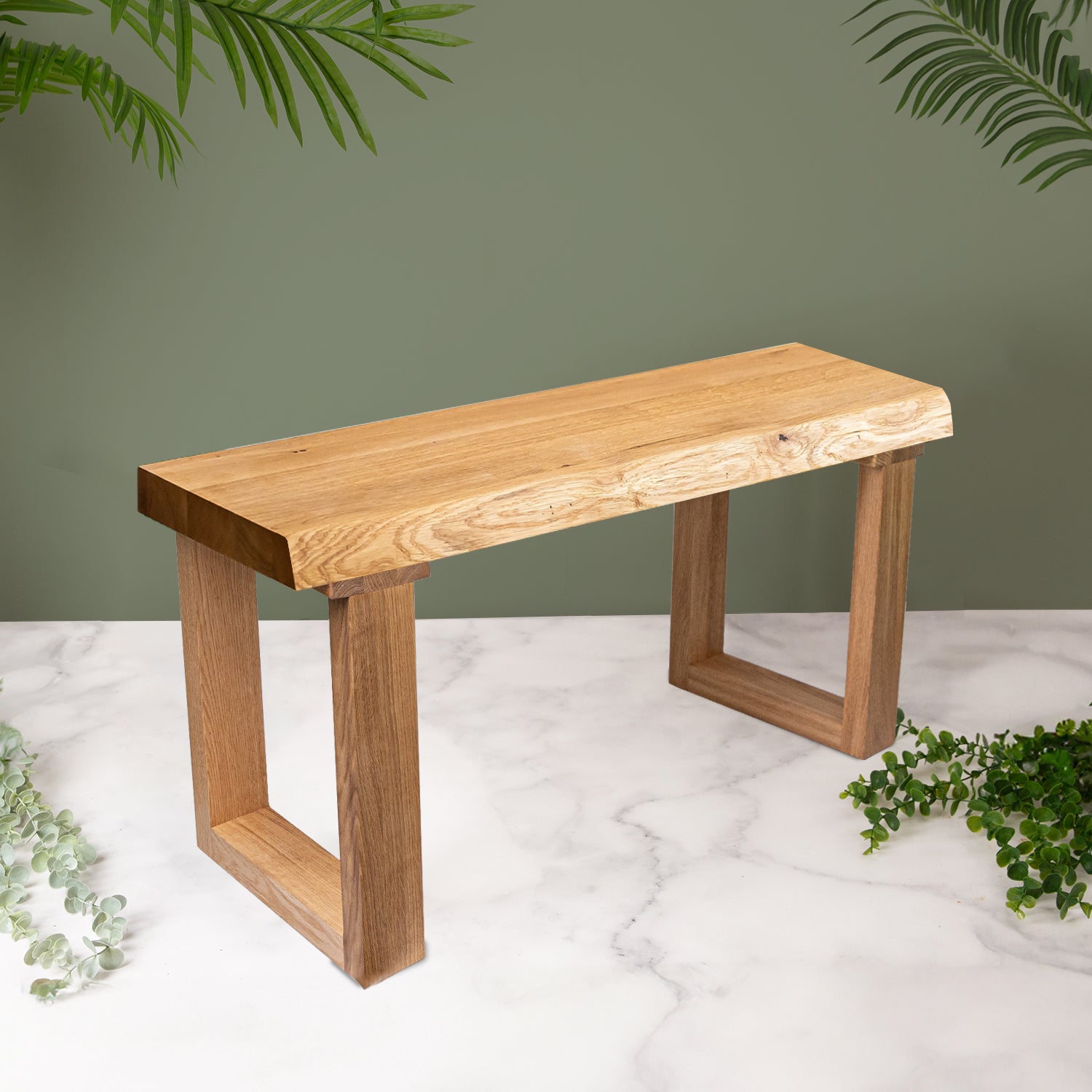 Solid Oak Waney Edge Wood Bench with Wooden Legs | 800mm x 350mm