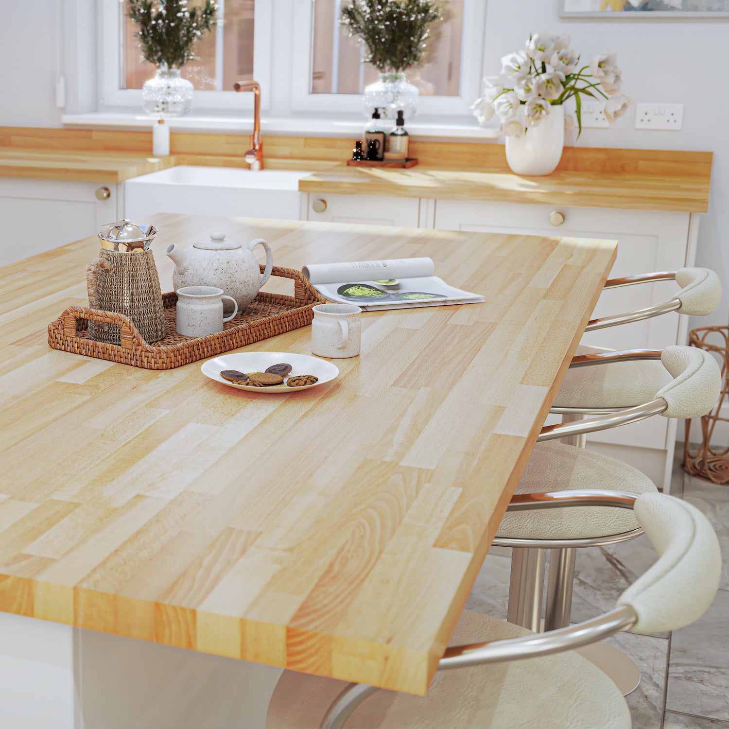 Solid Prime Beech Worktop Upstand 3M x 80mm x 18mm