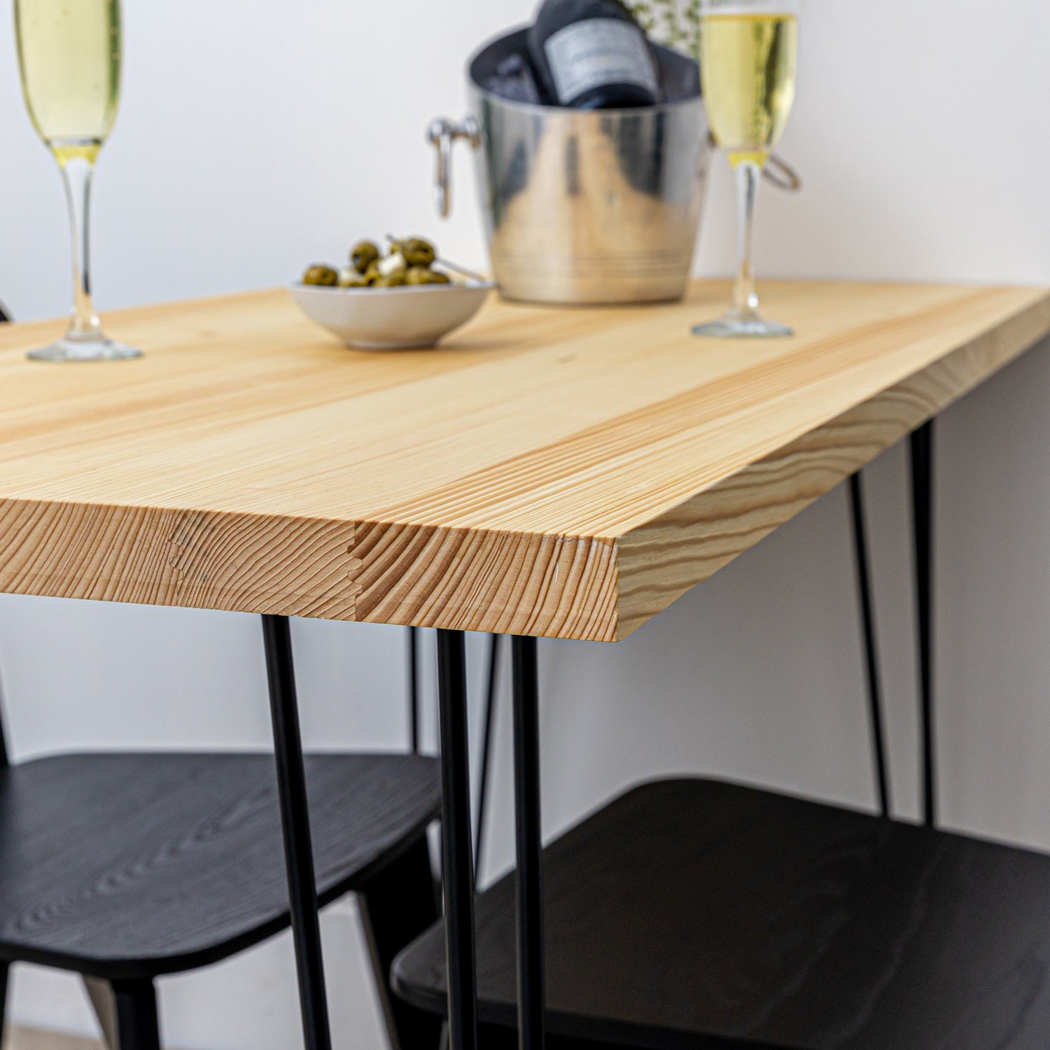 Solid Wood Table with Black Hairpin Legs