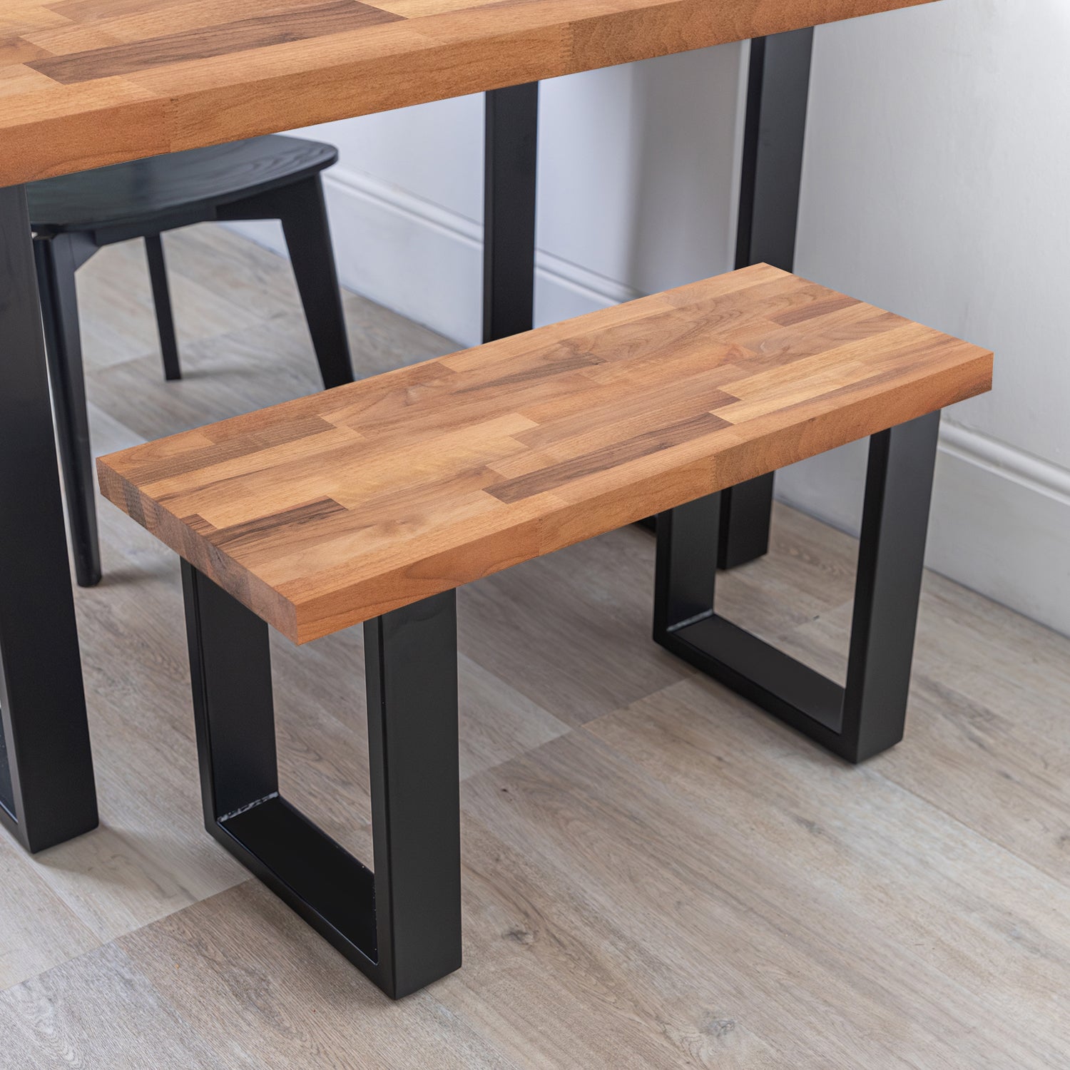 Walnut Solid Wood Bench with Metal Legs