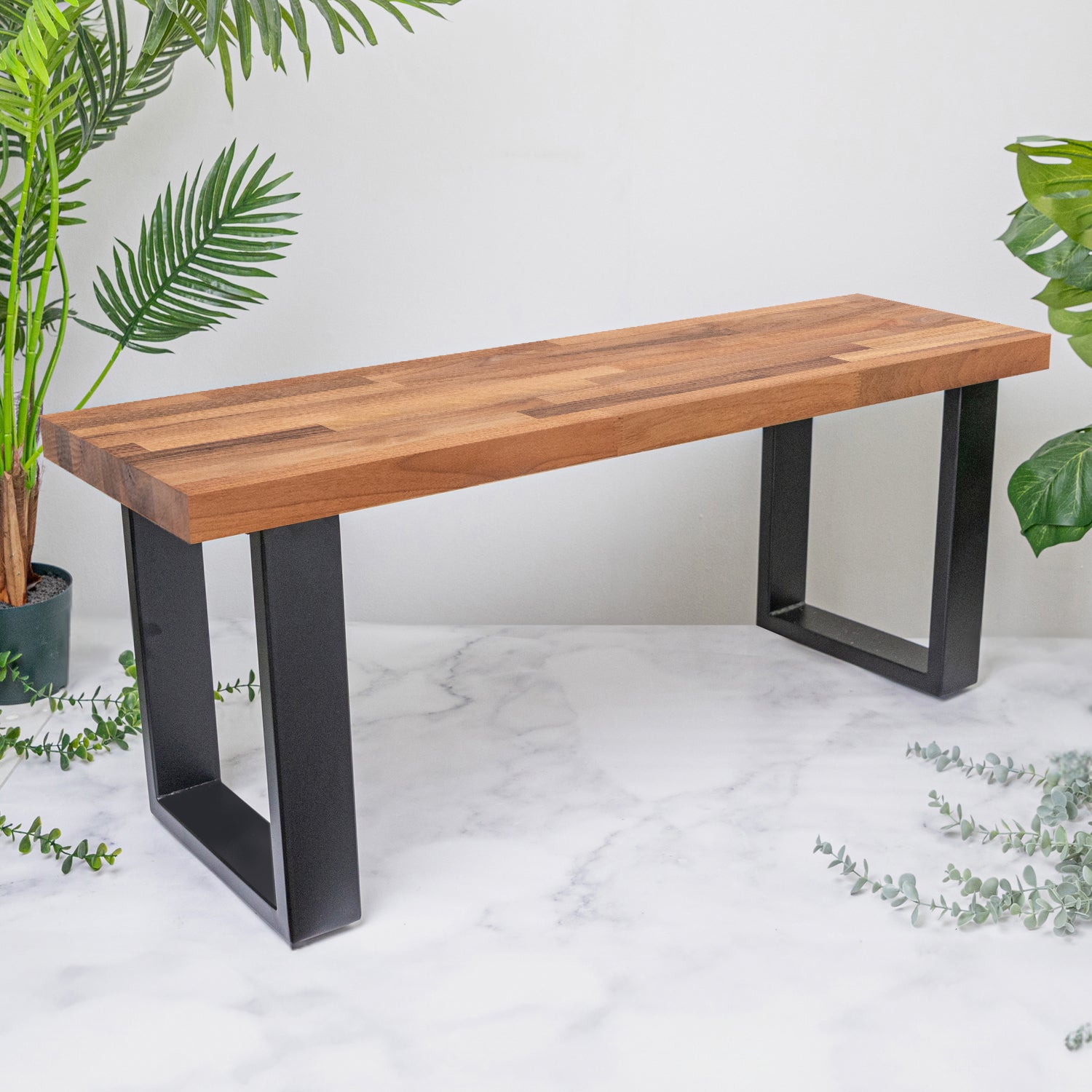Walnut Solid Wood Bench with Metal Legs | 1100mm x 350mm
