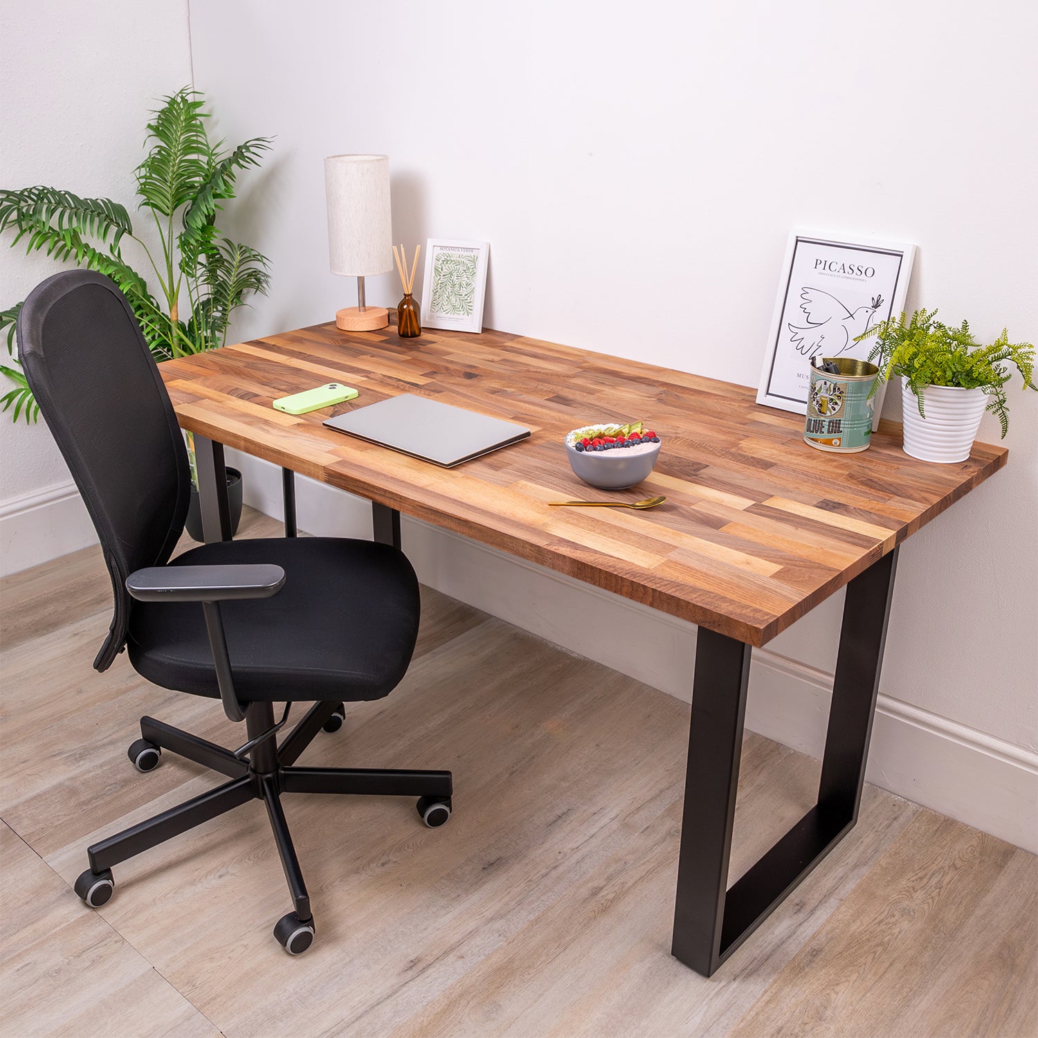 Walnut Solid Wood Desk With Square Metal Legs | 1500mm x 800mm