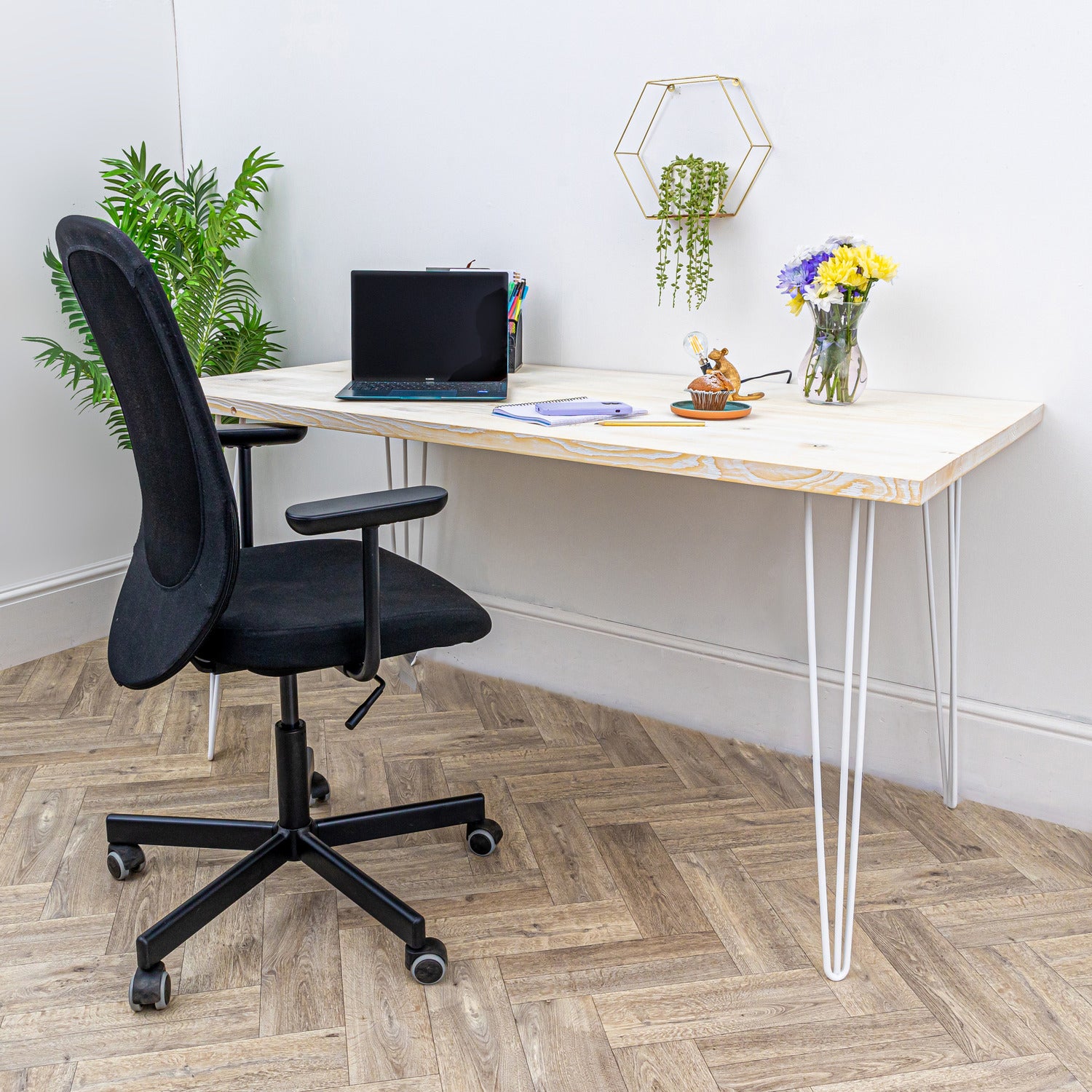 White Wood Desk with White Hairpin Legs