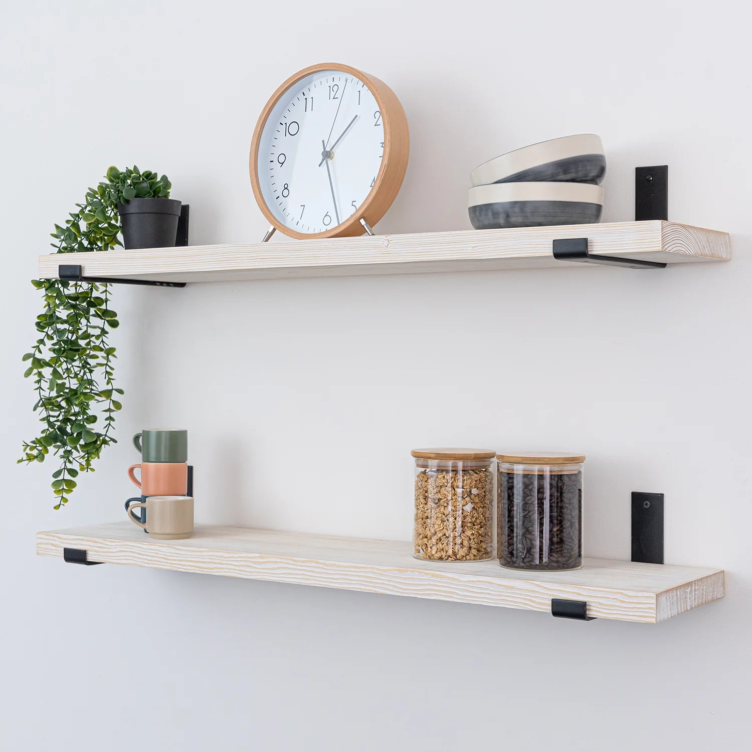 White Wood Shelf - 32mm thick with Black Up-Style Scaffolding Brackets