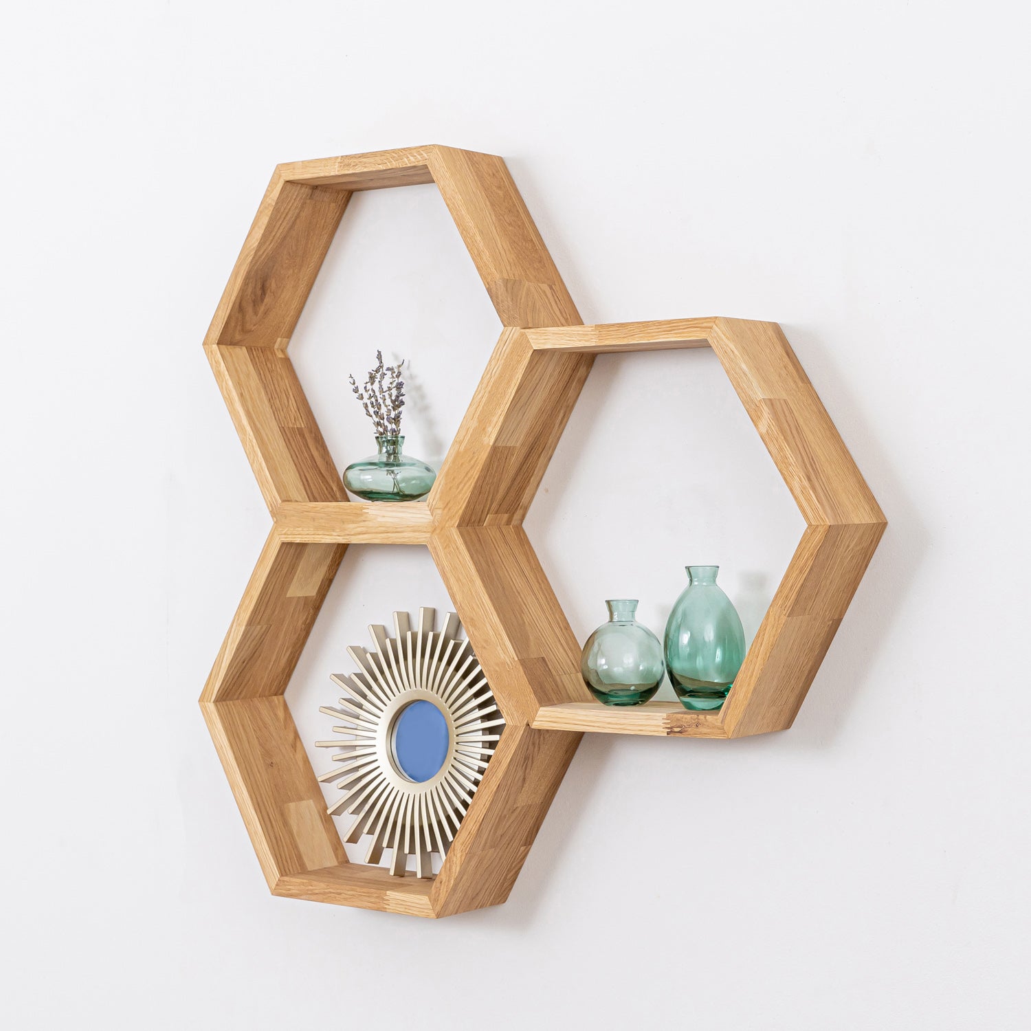 Wooden Honeycomb Wall Shelf